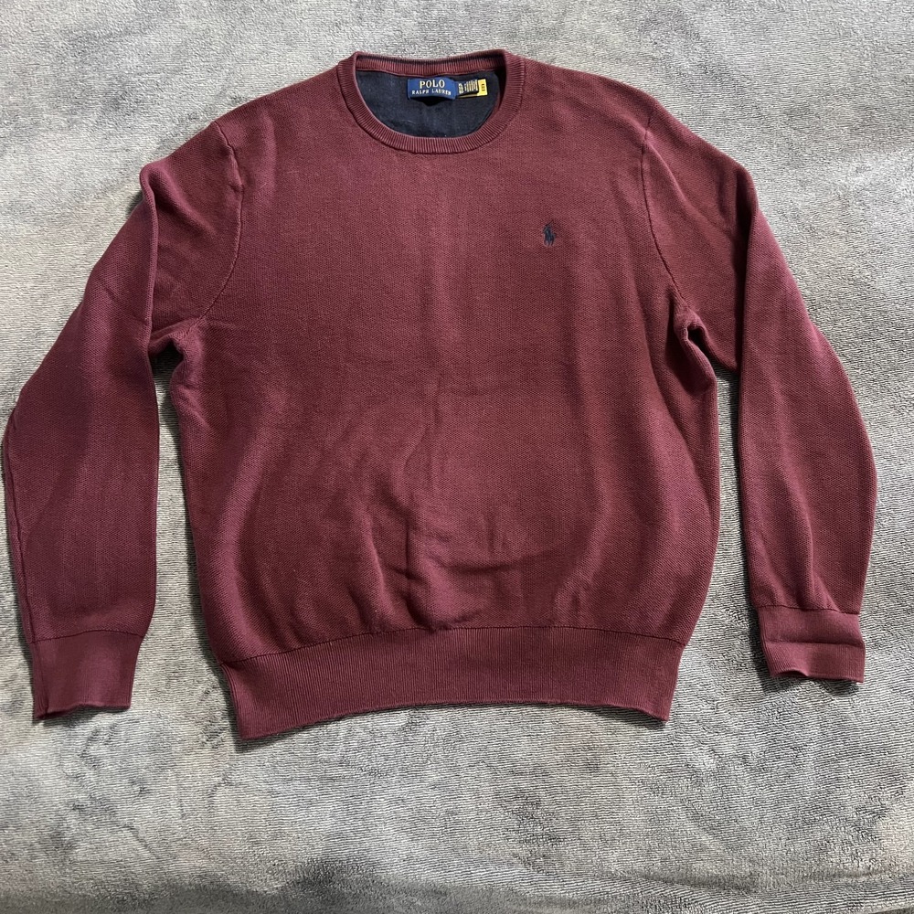 Polo Ralph Lauren Pullover Sweater Crewneck Mens Maroon Knit 100% Cotton Size XL